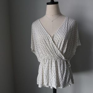 White H&M floral dot blouse wrap top